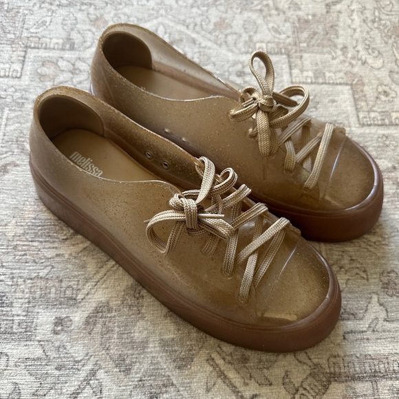 Melissa Gold Neutral metallic platforms jelly sneakers tennis shoes y2k brats - Picture 3 of 5